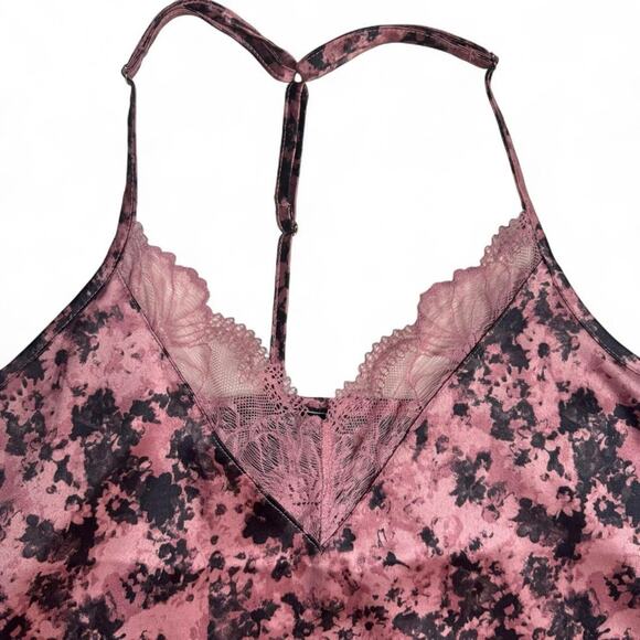 BCBGMaxAzria Pink & Black Floral Lace Satin Pajama Set - Size M - Picture 4 of 9